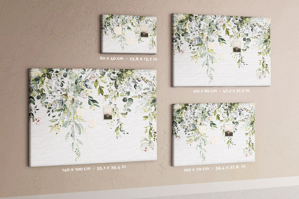 Tableau de liège Feuilles vertes et fleurs délicates en arrière-plan