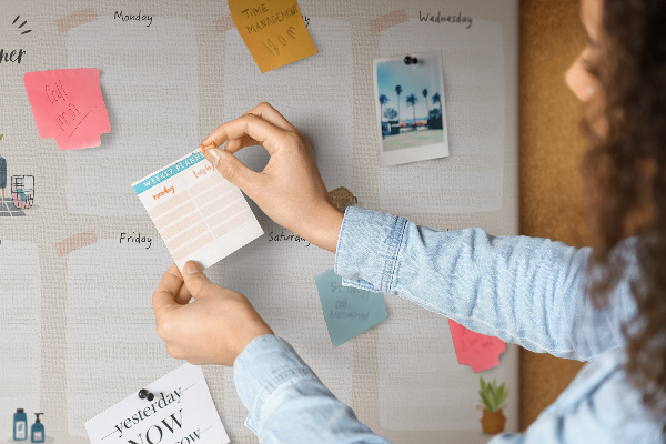 Tableau affichage liège Agenda hebdomadaire au design minimaliste