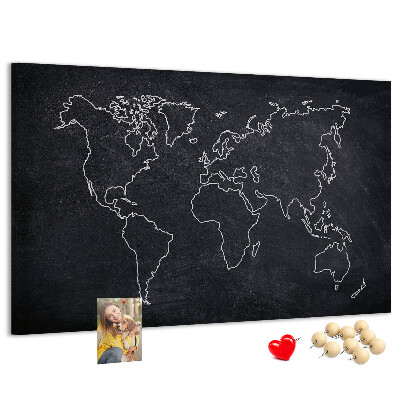 Tableau de liège Une carte du monde sur un fond de tableau noir