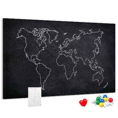Tableau de liège Une carte du monde sur un fond de tableau noir