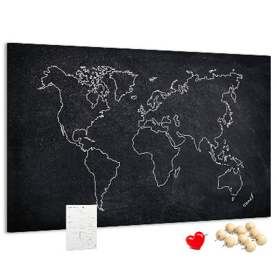Tableau de liège Une carte du monde sur un fond de tableau noir