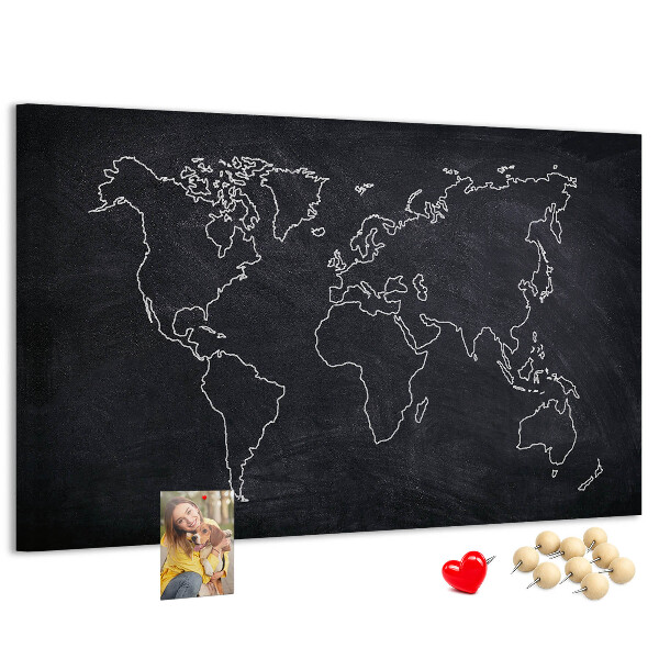 Tableau de liège Une carte du monde sur un fond de tableau noir