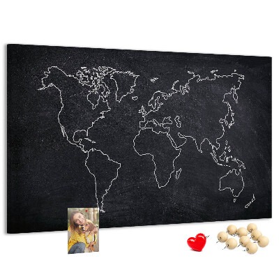 Tableau de liège Une carte du monde sur un fond de tableau noir