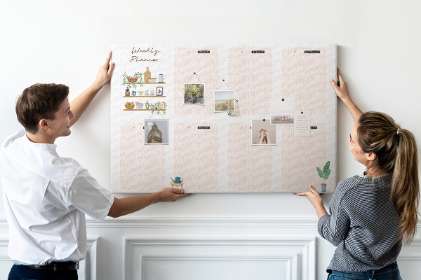 Tableau affichage liège Agenda hebdomadaire avec des éléments végétaux