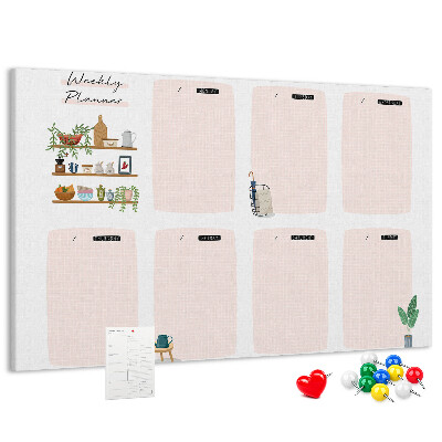 Tableau affichage liège Agenda hebdomadaire avec des éléments végétaux
