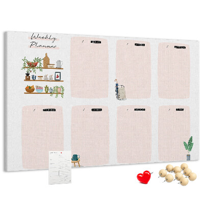 Tableau affichage liège Agenda hebdomadaire avec des éléments végétaux