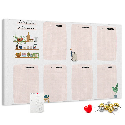 Tableau affichage liège Agenda hebdomadaire avec des éléments végétaux
