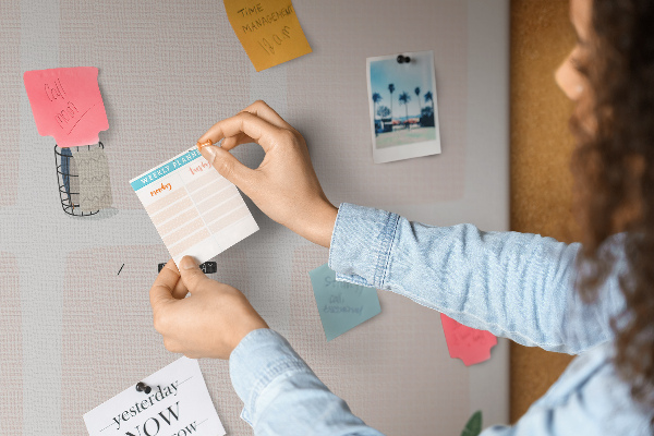 Tableau affichage liège Agenda hebdomadaire avec des éléments végétaux