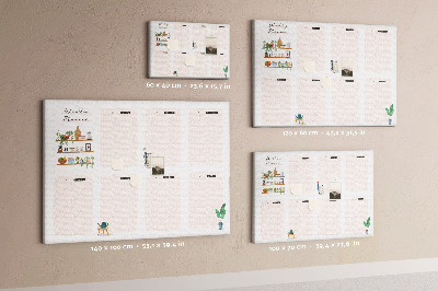Tableau affichage liège Agenda hebdomadaire avec des éléments végétaux