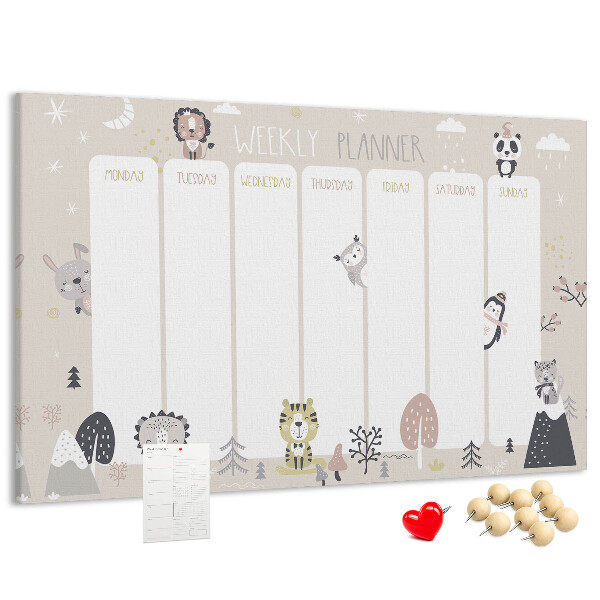 Tableau en liège Agenda hebdomadaire avec des animaux de la forêt