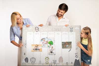 Tableau en liège Agenda hebdomadaire avec des animaux de la forêt
