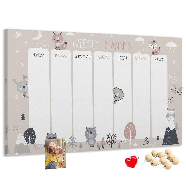 Tableau affichage liège Les animaux de la forêt dans l'agenda hebdomadaire