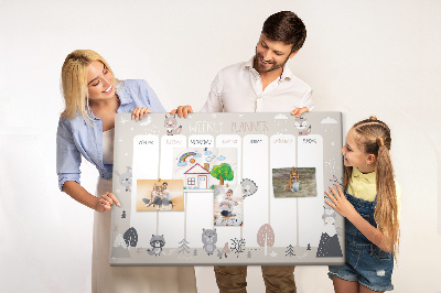 Tableau affichage liège Les animaux de la forêt dans l'agenda hebdomadaire