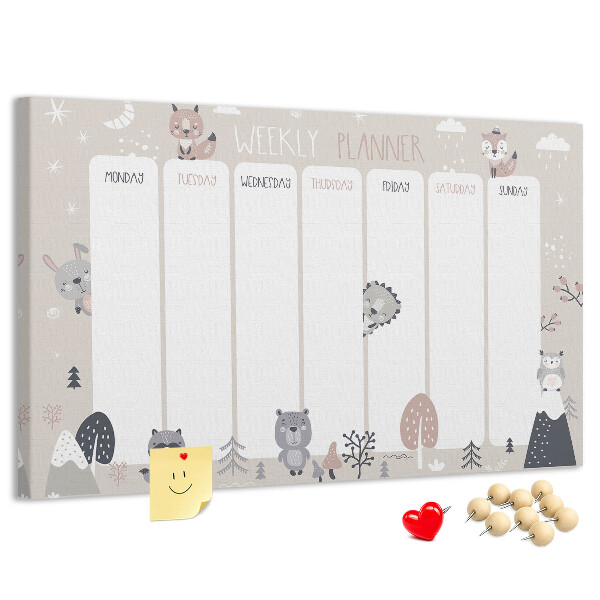 Tableau affichage liège Les animaux de la forêt dans l'agenda hebdomadaire