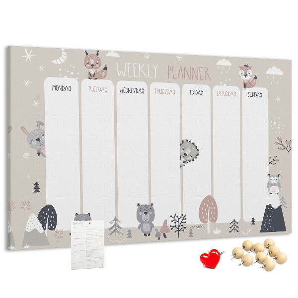 Tableau affichage liège Les animaux de la forêt dans l'agenda hebdomadaire