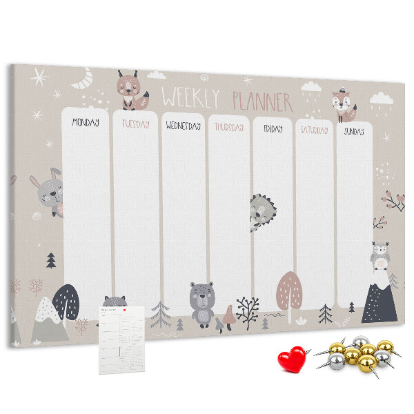 Tableau affichage liège Les animaux de la forêt dans l'agenda hebdomadaire