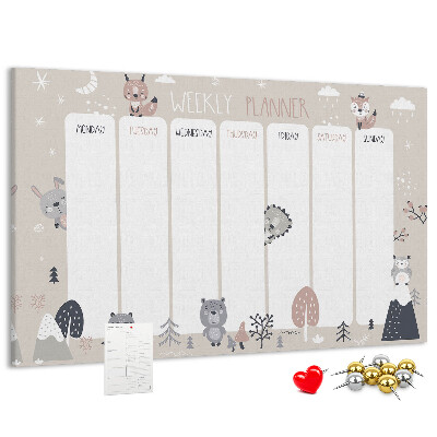 Tableau affichage liège Les animaux de la forêt dans l'agenda hebdomadaire