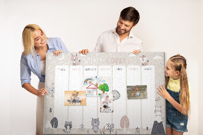 Tableau affichage liège Les animaux de la forêt dans l'agenda hebdomadaire