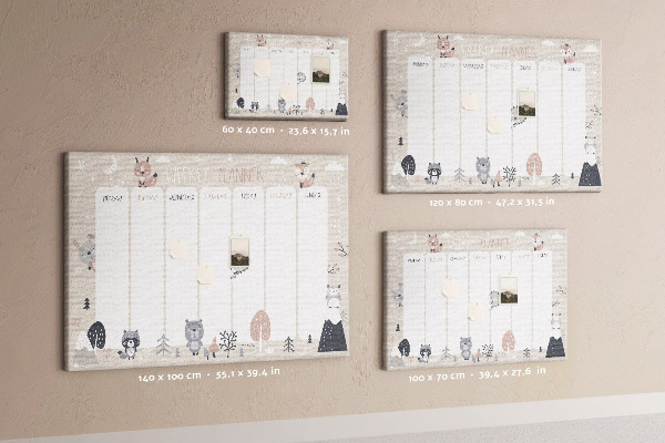 Tableau affichage liège Les animaux de la forêt dans l'agenda hebdomadaire