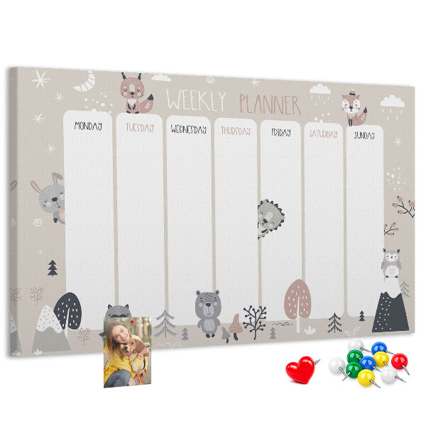 Tableau affichage liège Les animaux de la forêt dans l'agenda hebdomadaire