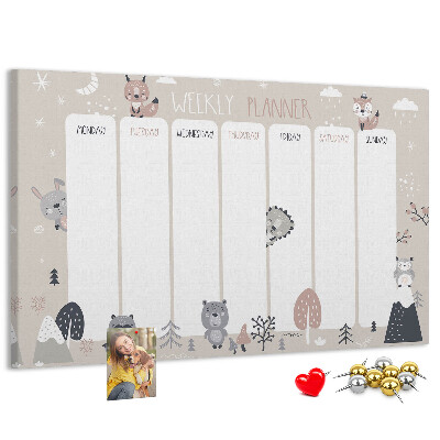 Tableau affichage liège Les animaux de la forêt dans l'agenda hebdomadaire