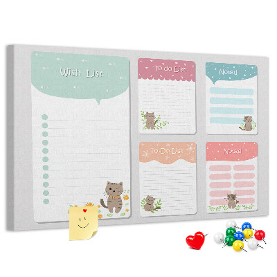 Tableau de liège Des chatons mignons sur des notes colorées