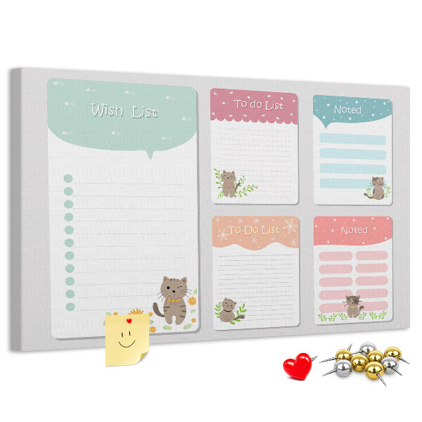 Tableau de liège Des chatons mignons sur des notes colorées
