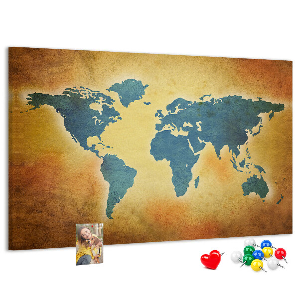 Tableau en liège Carte du monde sur fond de papier brun.