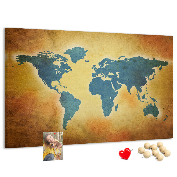 Tableau en liège Carte du monde sur fond de papier brun.