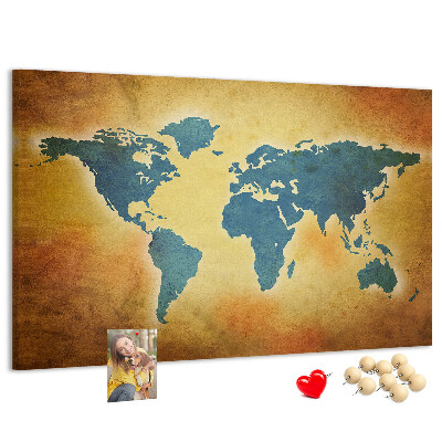 Tableau en liège Carte du monde sur fond de papier brun.