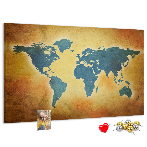 Tableau en liège Carte du monde sur fond de papier brun.