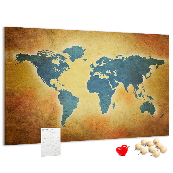 Tableau en liège Carte du monde sur fond de papier brun.