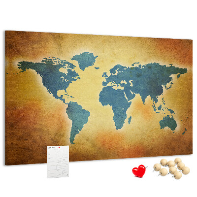Tableau en liège Carte du monde sur fond de papier brun.