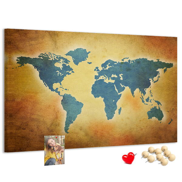 Tableau en liège Carte du monde sur fond de papier brun.