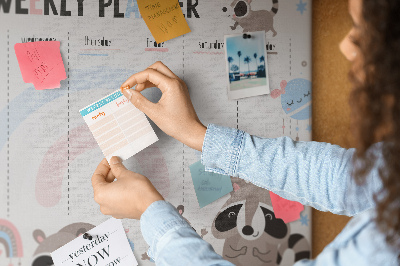 Tableau en liège Agenda hebdomadaire avec de joyeux ratons laveurs