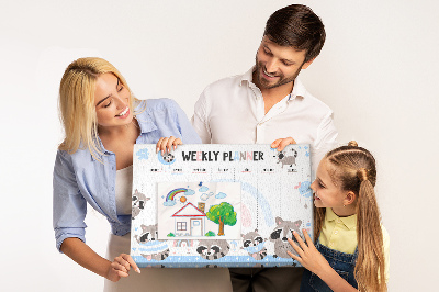 Tableau en liège Agenda hebdomadaire avec de joyeux ratons laveurs