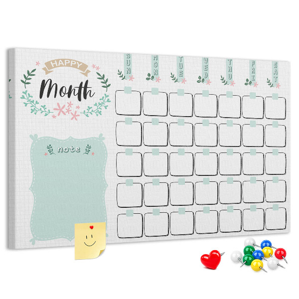 Tableau de liège Calendrier mensuel avec espace pour les notes