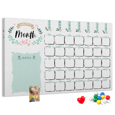 Tableau de liège Calendrier mensuel avec espace pour les notes