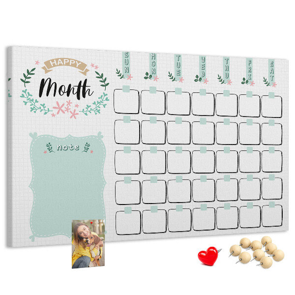 Tableau de liège Calendrier mensuel avec espace pour les notes