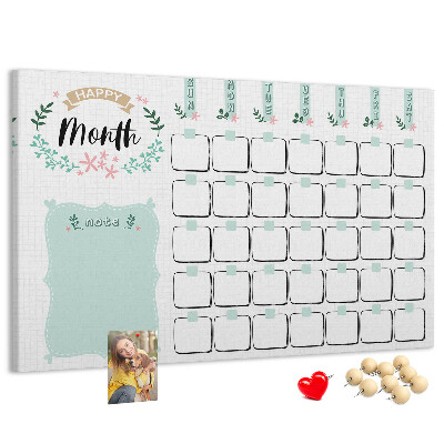 Tableau de liège Calendrier mensuel avec espace pour les notes