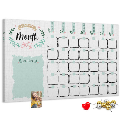 Tableau de liège Calendrier mensuel avec espace pour les notes