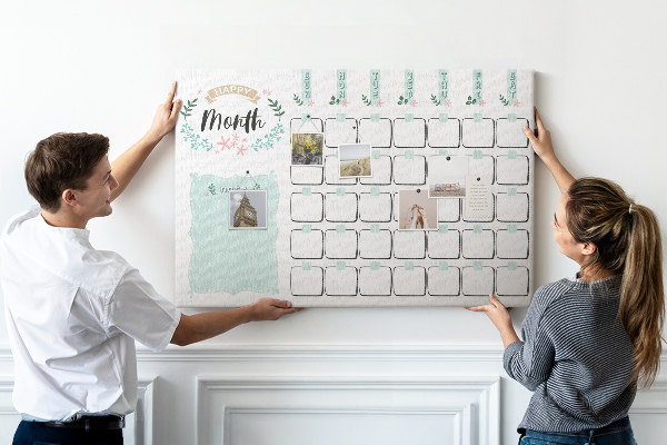 Tableau de liège Calendrier mensuel avec espace pour les notes