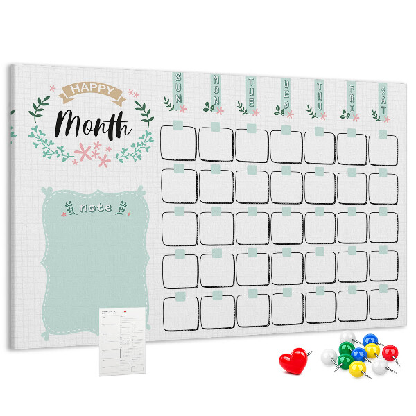 Tableau de liège Calendrier mensuel avec espace pour les notes