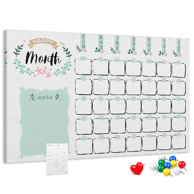 Tableau de liège Calendrier mensuel avec espace pour les notes