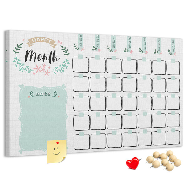 Tableau de liège Calendrier mensuel avec espace pour les notes