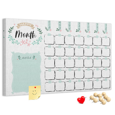 Tableau de liège Calendrier mensuel avec espace pour les notes
