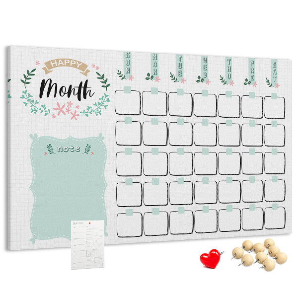 Tableau de liège Calendrier mensuel avec espace pour les notes