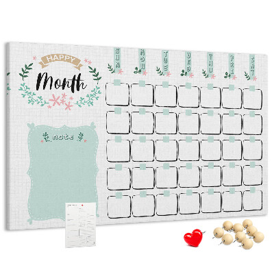 Tableau de liège Calendrier mensuel avec espace pour les notes