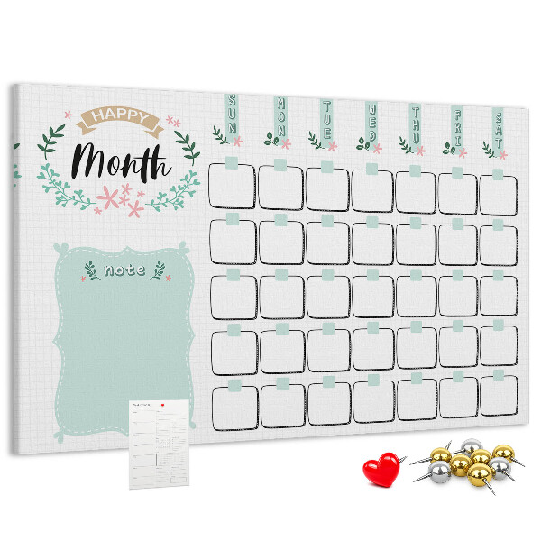 Tableau de liège Calendrier mensuel avec espace pour les notes