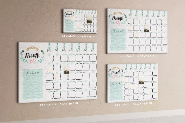 Tableau de liège Calendrier mensuel avec espace pour les notes